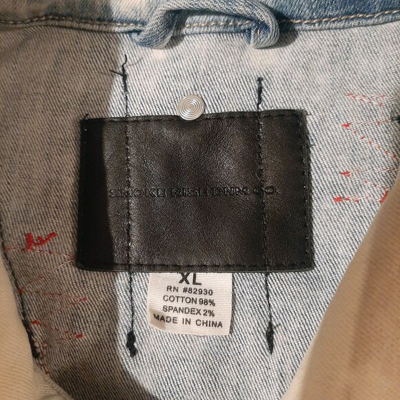 Smoke Rise DNM Co Men’s Denim Jacket XL Stone Wash Distressed Patches Slim Fit - Picture 5 of 11